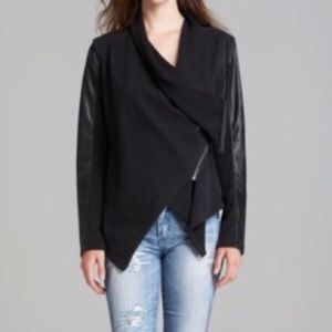 Blank NYC vegan leather sleeve draped shirt